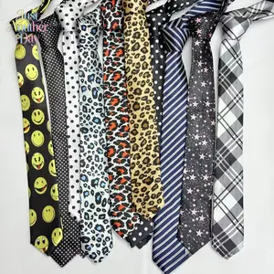 Funky Printed Skinny Ties for Men & Women, Hand-Tied Satin Neckties with Leopard, Polka Dot, Plaid & Stripe Patterns, Fashion Decorative Neckwear