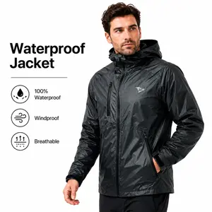 【RODEEL】715 Waterproof Jacket Men Lightweight Breathable Full Zip Hooded Rainwear Durable Rain Coat Weatherproof Windbreaker Menswear For Outdoor Hiking Camping Fishing Boating Construction Roofing Framing Landscaping Gardening Tree Service Workwear
