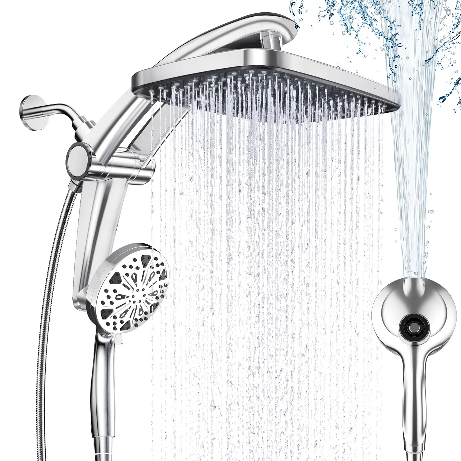 Dock-Free Dual Rain Shower Head Combo | 3 Step Install | 12" High Pressure Rainfall Showerhead | 8 Sprays 1 Power Jets Settings Handheld | 59" Hose | Magnetic Snap-to-Dock | Adjustable Height/Angle | Shower Heads |Luxury Showers | deals for you | new home