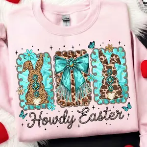 Coquette Cowgirl Easter Bunny Bow Sweatshirt, Western Easter Sweater, Western Easter Bunny Sweatshirt, Cowgirl Easter Sweater, Country Easter, Cowhide Eggs