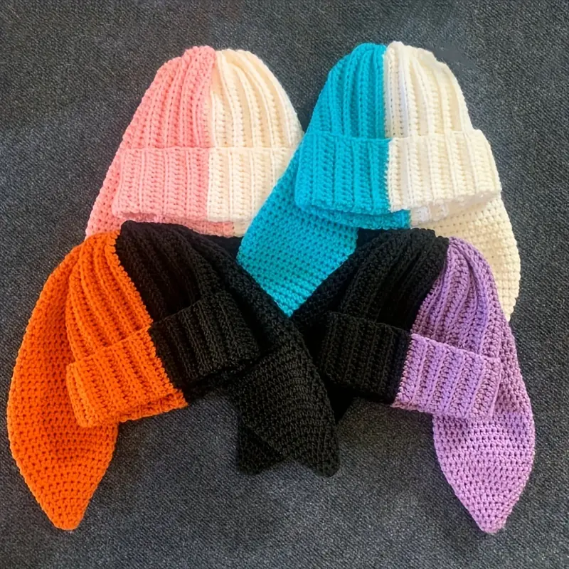 Cute Rabbit Crochet Bunny Beanie Hats For Unisex Outdoor Ski, Halloween & Day Of The Dead Decorations, Warm Soft Skull Hat, Ideal choice for Gifts