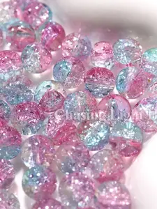 50 Pieces 10mm Cool Colors Light Blue and Light Duotone Gradient Crackle Premium Glass Beads, Bead Assortment, DIY Jewelry Making for Bracelets Necklaces Earrings, DIY Beading Accessories, Beads Mix