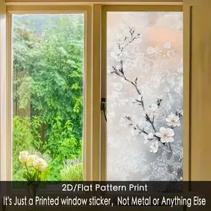 2D Flat Cherry Blossom Glass Sticker, Home Decor & Privacy Protection, PVC Static Adhesive Window Film Roll, Modern Style, Floral Pattern Sticker