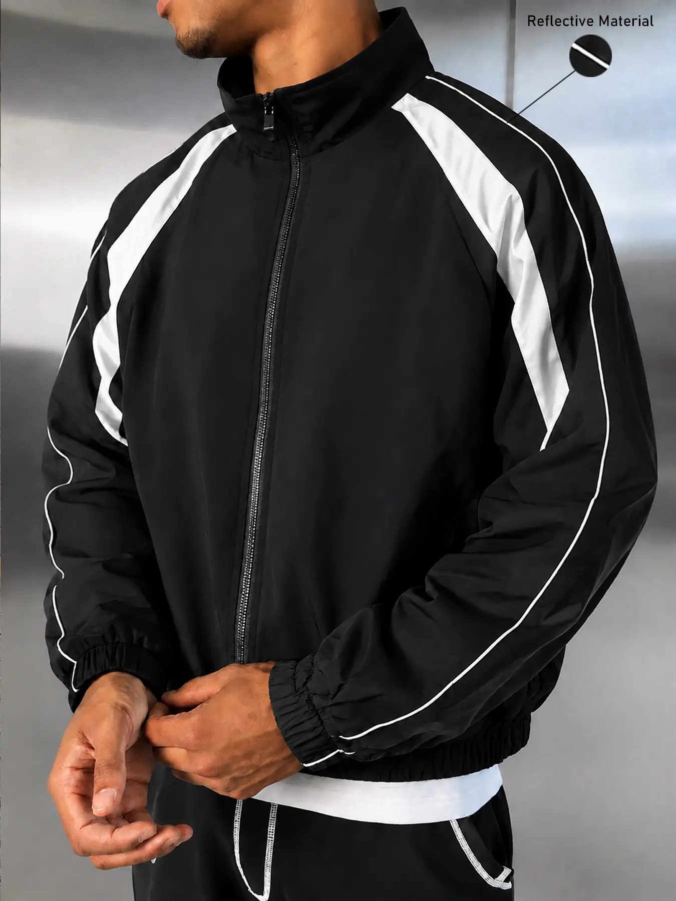 Men's Track Jacket with Contrast Stripe Design, Full Zip Stand Collar Windbreaker for Streetwear, Campus Outfit and Everyday Layering