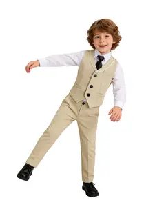 Boys 3 Piece Wedding Formal Solid Color Suits | Vest Pants Tie | Size 4-16 | Ring Bearer Party Special Occasion | No Shirt Included