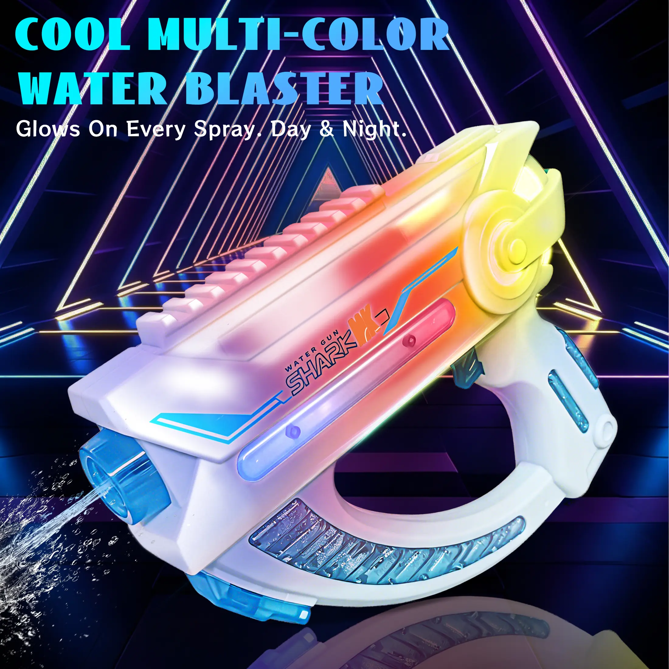 Ring Bullpup Cyberpunk Electric Water Gun, Futuristic Sci-Fi Squirt Gun with Rainbow LED Lights, Semi-transparent Gradient, Rechargeable for Senior Assassin Game, Summer Outdoor Pool Yard Toy, Birthday Gift for Kids & Adults