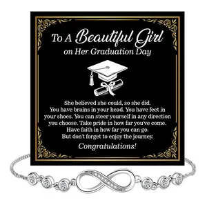 Silver Infinity Bracelet with Cubic Zirconia Adjustable Chain, Elegant Minimalist Jewelry for Women & Teen Girls, Sentimental Graduation Gift, Daily Wear Fashion Accessory for Birthday & Special Occasion summerwins