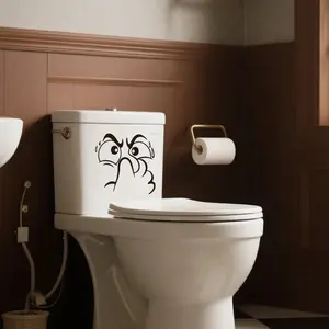 Abstract Ghost Face Toilet Sticker, Self-Adhesive Plastic Decorative Decal, Christmas Thanksgiving Fall Winter Bathroom Decoration, Bathroom Decor Supplies