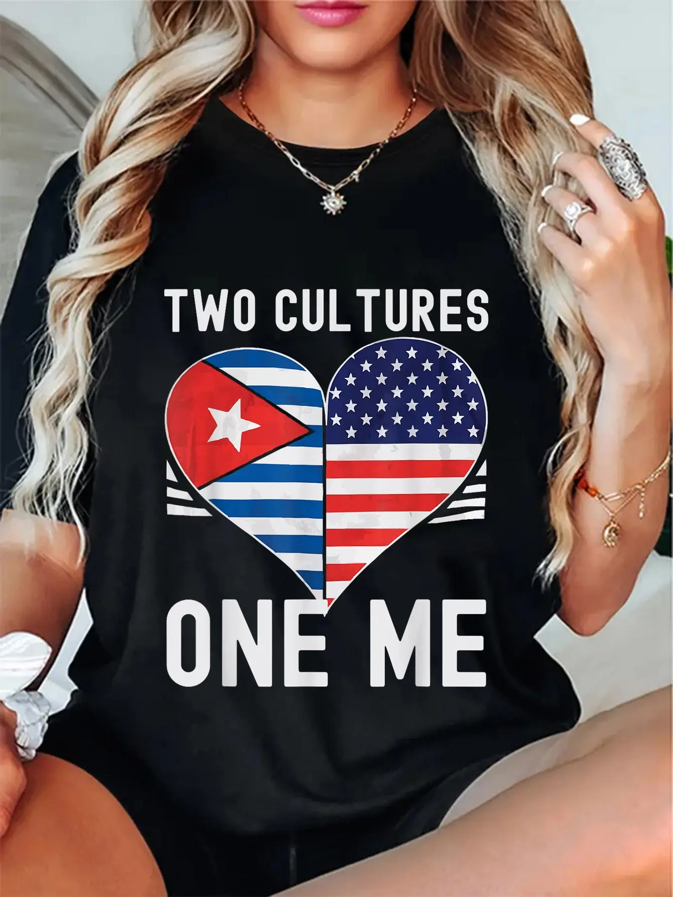 100% Cotton Unisex Half Cuban Half American USA Flag Cuba America T-Shirt Casual Graphic Printed Tee