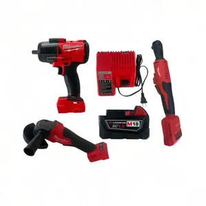 Milwaukee M18 Cordless Tool Kit Includes High-Torque Impact Wrench, Angle Grinder, Ratchet Wrench, M18 Xc5.0 Battery And Charger, Ideal For Auto Repair, Industrial Maintenance, Construction And Diy Projects, Professional Power Tools With Brushless Motor