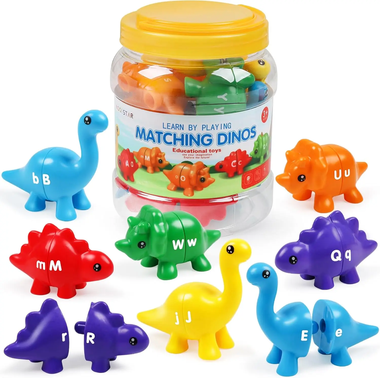 Matching Dinos 13-Piece Dinosaur Snap-Together Toy Alphabet Learning Puzzle for Kids Ages 3+ Gender Neutral Educational Fidget Toys for Boys & Girls - Animal