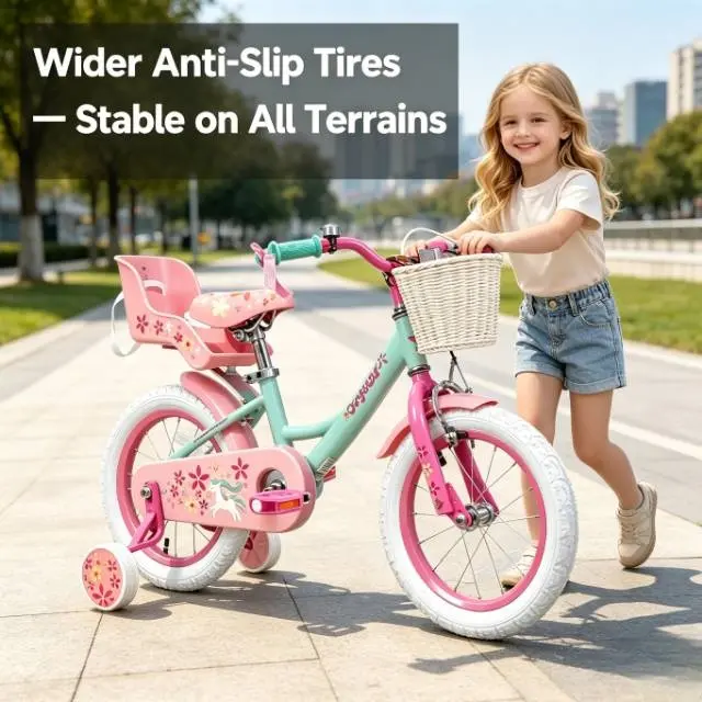 JOYSTAR Girls Bike for 2-9 Years Old Kids 12-18 Inch with Training Wheels Basket and Doll Seat kickstand boy girl,camping essentials