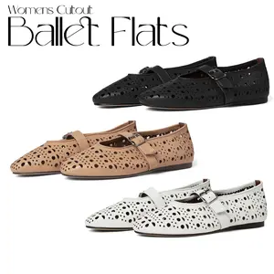 CYNLLIO Cutout Ballet Flats Shoes for Women Hollow Mary Jane Flats Women Buckle Strap Mesh Perforated Ballerina Flat Shoes Slip On Round Toe Casual Dress Shoes