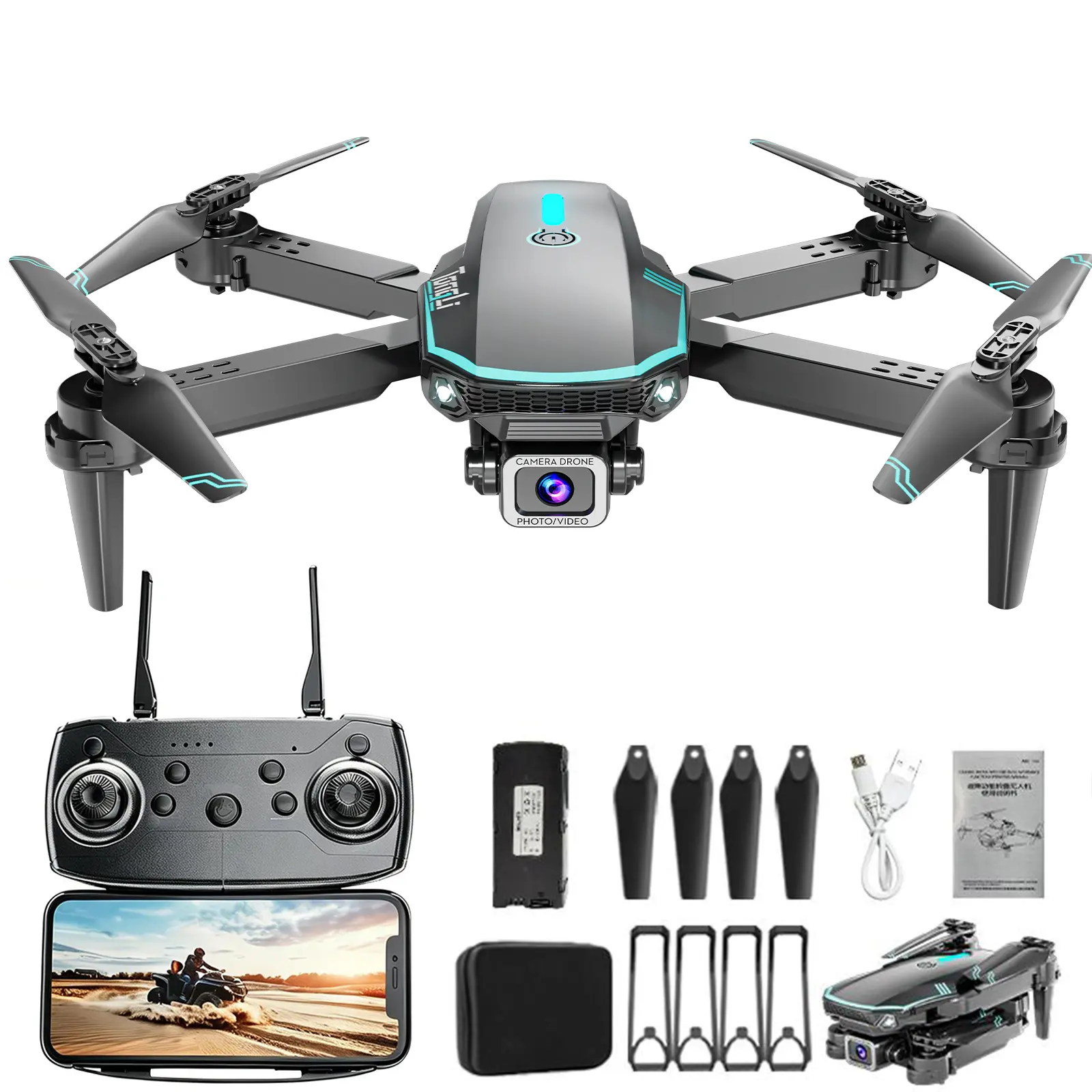 Tongli Upgraded Foldable Quadcopter Aerial Drone - Dual HD Cameras, WiFi FPV, 1-Key Takeoff-Landing, Stunt Rolls, 3D Flips, Headless Mode, USB-C Charging, Accessories, Travel-Portable RC Aircraft Toy for Kids 6-12, Festival Gift