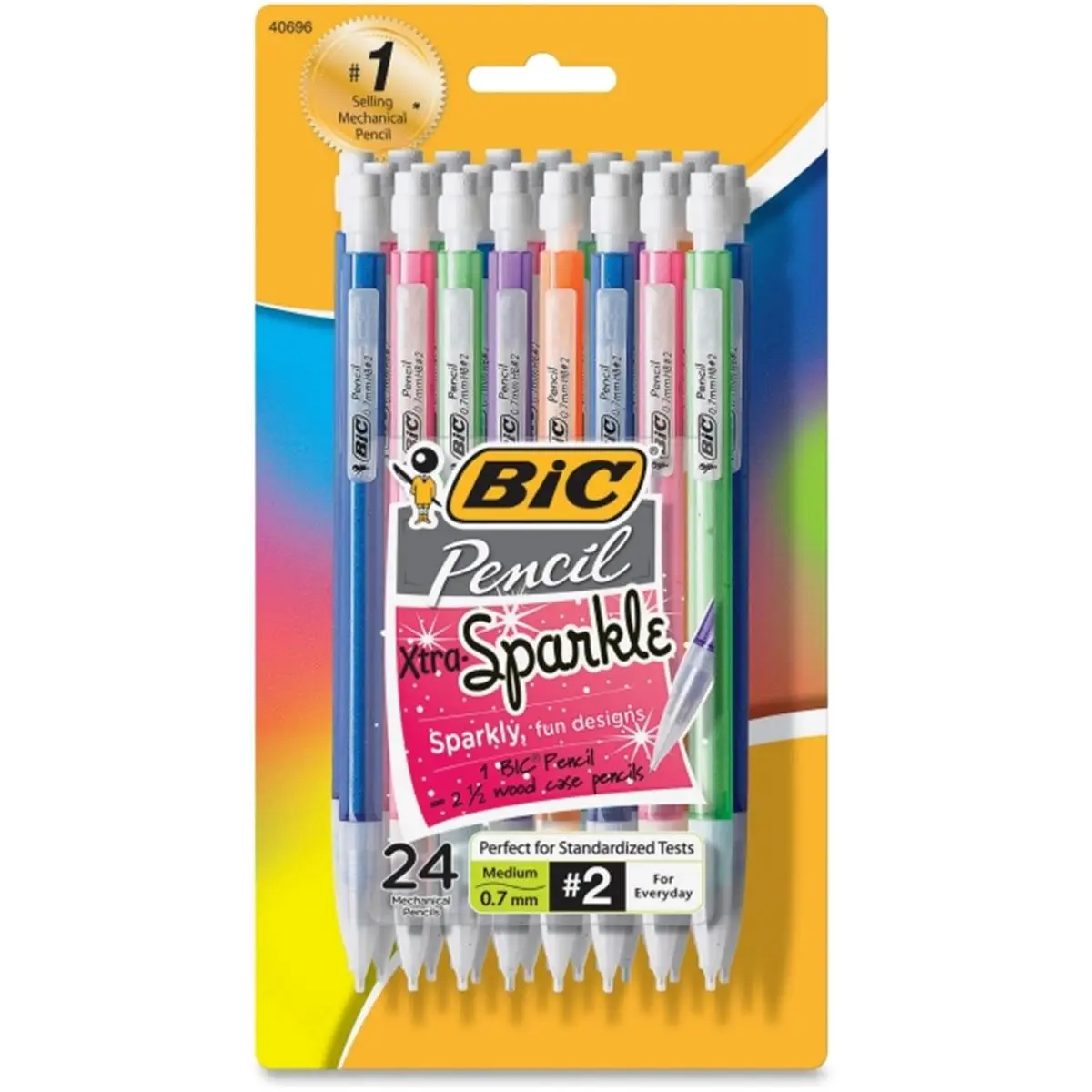 BIC Xtra Sparkle Mechanical Pencils, 24-Pack Assorted 0.7mm Lead Refillable Set with Sparkly Exterior & Plastic Body, Push Button, Unisex Office/School Supplies, Ideal for Standardized Tests, Encourages Fun Writing