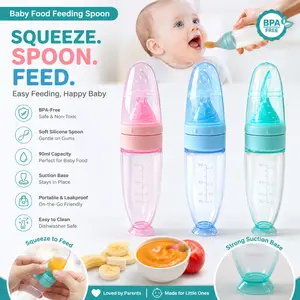 YRUIZEUP 90mL Silicone Baby Food Dispenser - On-the-Go, Spill-Free Baby Utensil with Spoon, Standing Sucker Base, Durable Tableware for Infants' Feeding Needs, On-The-Go Baby Utensils, Spill-Free Baby Utensils