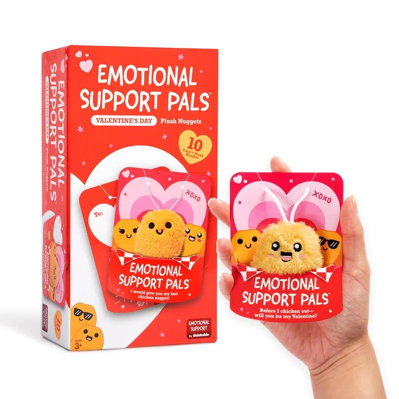 Emotional Support V-Day Nuggets Cards Valentine's Plush 10 Plushies & 10 Cards Perfect Gift for Girlfriend Kids Classroom Work Friends