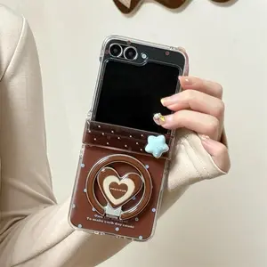 Cute Polka Dot Magnetic Phone Case For Samsung Galaxy Z Flip 7 6 5 Flip7 Cover with Magsafe Love Stand Chain For Magsafe Cases