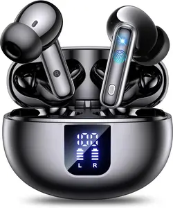 Wireless Bluetooth earphones A, in-ear design, noise-cancelling technology, Hi-Fi stereo sound, LED charging case with digital display, Type-C charging, crystal-clear calls, stylish design, comfortable and secure fit.