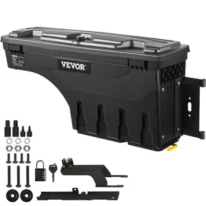 【fathersdaygift】VEVOR Truck Bed Storage Box,  Lockable Swing Case with Password Padlock, 6.6 Gal/25 L ABS Wheel Well Tool Box, Waterproof and Durable, Compatible with Ford F-150 2015-2021, Passenger Side