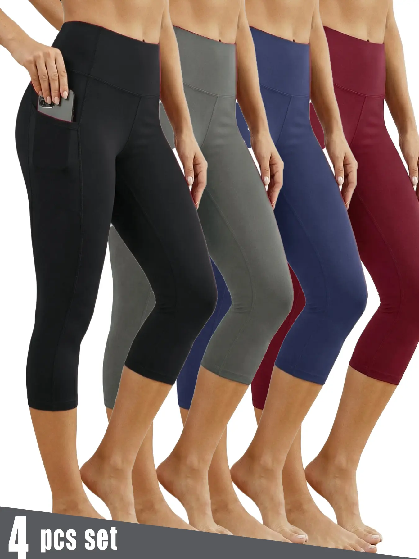 Women's High-Waisted Cropped Yoga Leggings - Breathable Athletic Bottoms, Casual Comfy Sporty Polyester, Moisture-Wicking High Elasticity, Side Pockets, Gym Baddie Leggings for Women, Ideal for Gym & Yoga,back to school,back to school haul