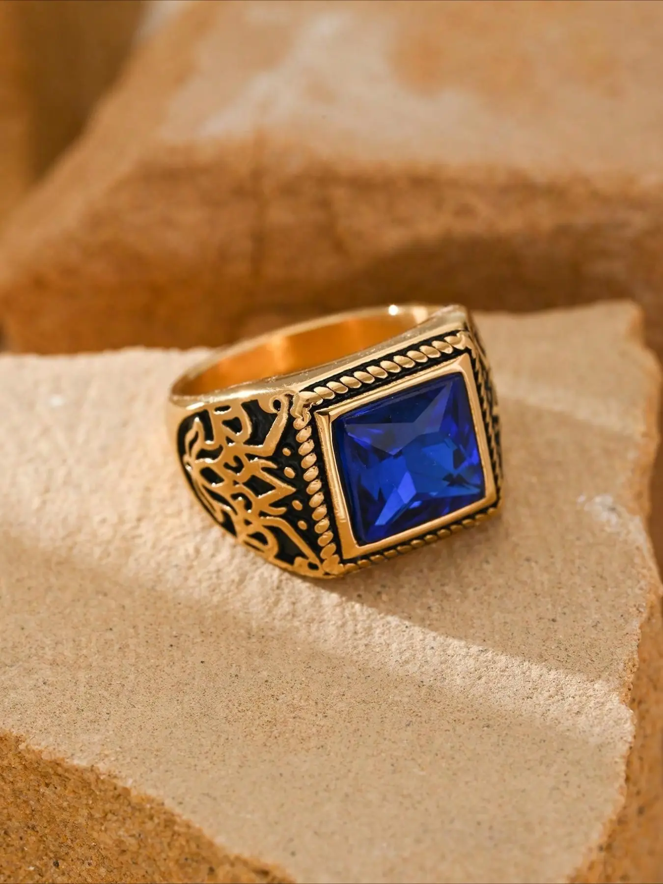 1pc Stainless Steel Inlaid Cubic Zirconia Retro Gothic Business Square Gemstone Men's Ring Gift Jewelry Geometric Design Ring Beautiful Rings