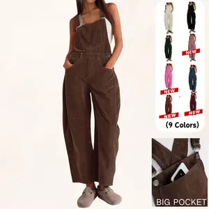 Women’s Corduroy Overall Barrel Wide-Leg Bib Corduroy Pants from YeeZaa 2026 Spring Adjustable Romper Jumpsuit with Pockets for Fall/Winter