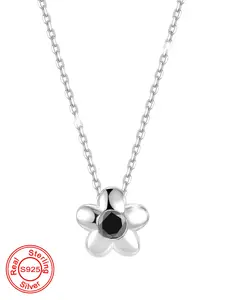 S925 Sterling Silver Daisy Flower Design Pendant Necklace for Women & Girls, Fashion Rhinestone Decor Jewelry for Party, Daily Decor, Trendy All-match & Exquisite Jewelry for Birthday Gift