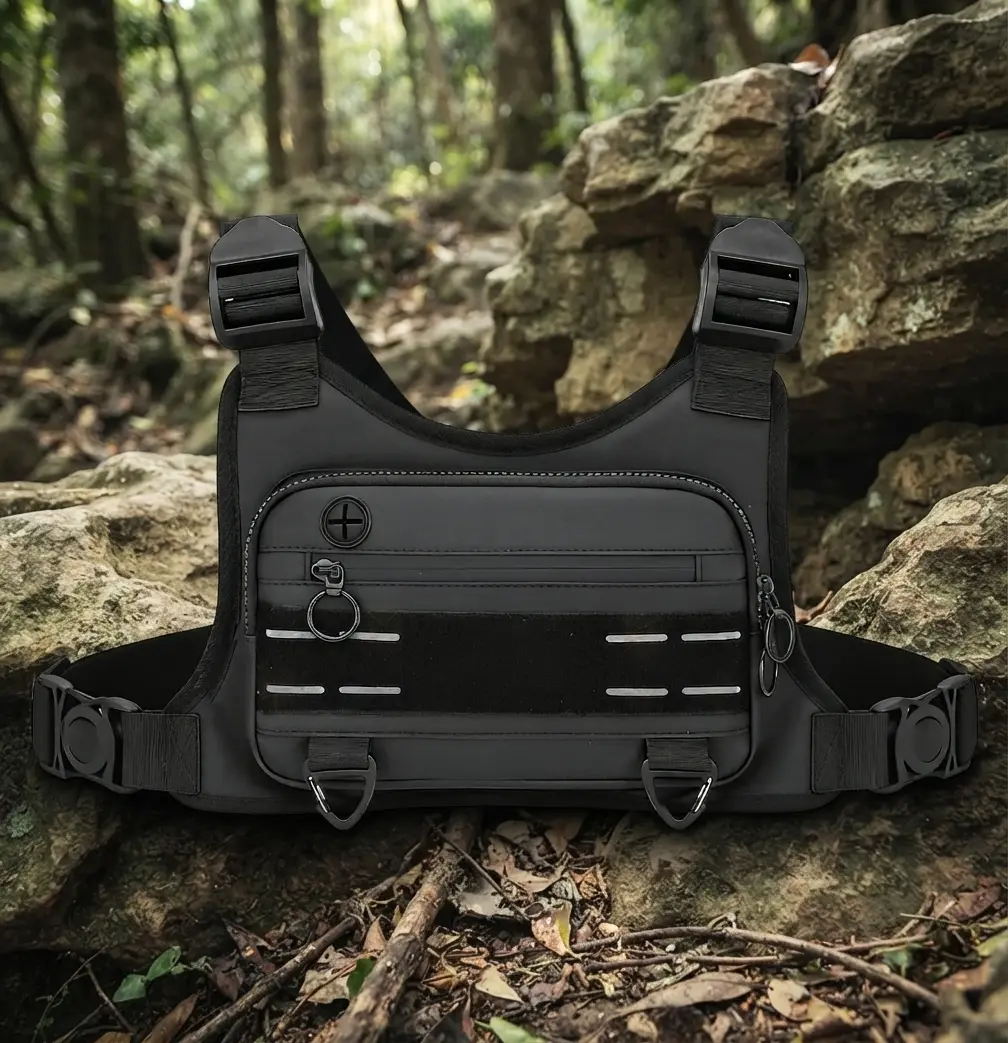 [HUOMAQFAN] Unisex Nylon Water Resistant Running Vest Bag with Phone Holder - Reflective, Adjustable, Comfortable Breathing Sports Bag for Gym, Hiking - Secures Phone, Wallet, Blocks Rain, Sweat
