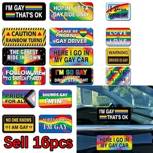 16 PCS/Set Funny Gay Pride Car Stickers, Waterproof Self-Adhesive Decorations, Car Vehicle Decoration, Perfect for LGBT Parade, Refrigerator, Truck Decor, Truck Decals, Prank Novelty Gifts, Great Presents for Friends