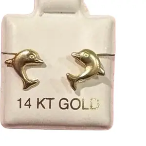 14k gold earrings - dolphin in yellow gold