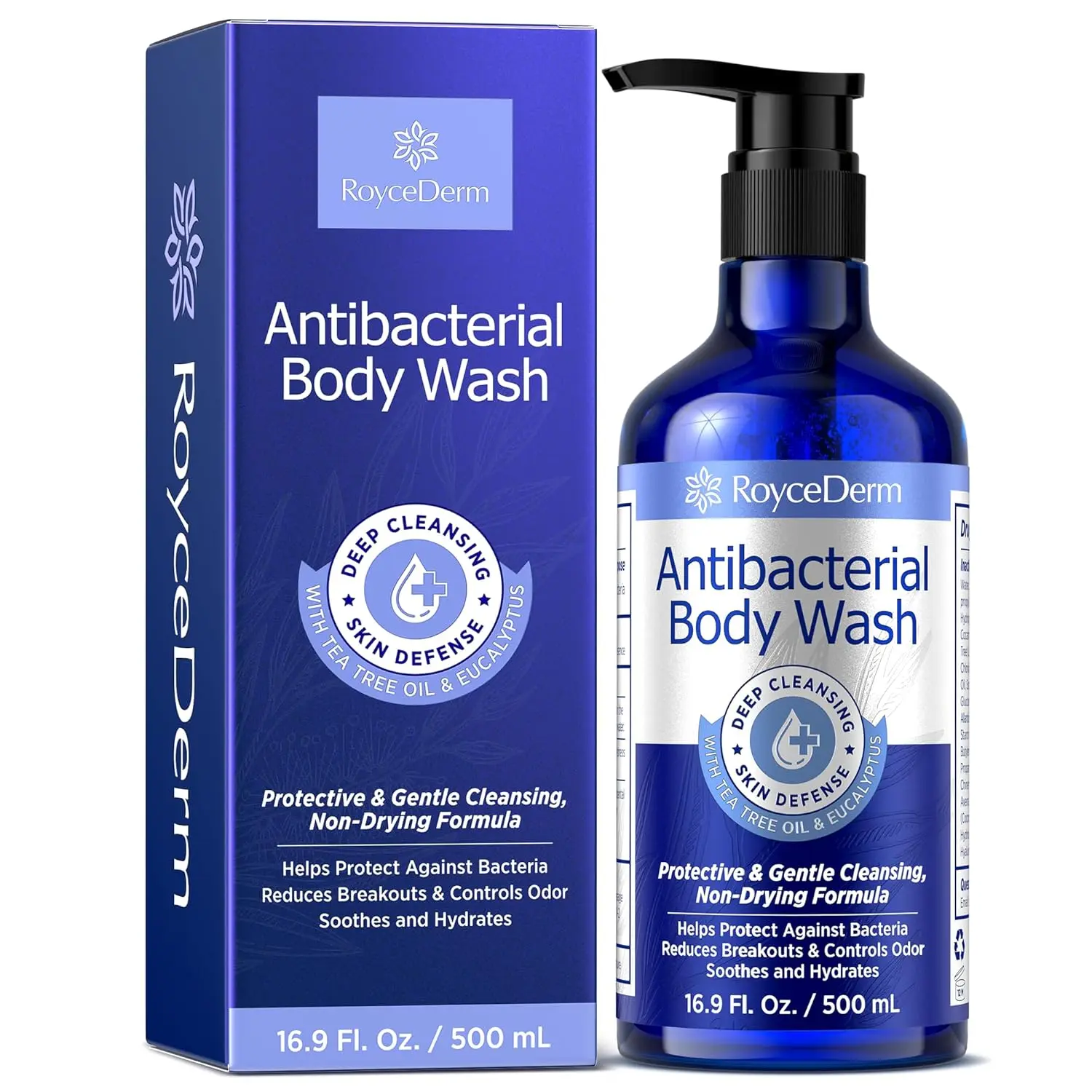 Roycederm Antibacterial Body Wash & Soap – Kills 99.9% of Germs & Bacteria – For Body Acne, Folliculitis & Odor Control – Non-Drying Cleanse, Antifungal, Gentle Daily Use for Men & Women, Body Care, Cleanser