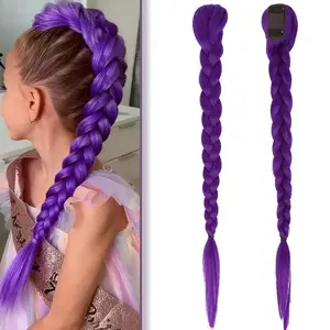 66cm Purple Braided Hair Ponytail Extensions for  Cosplay Long Purple Braids Rumi Hairstyle for  Christmas Party Use