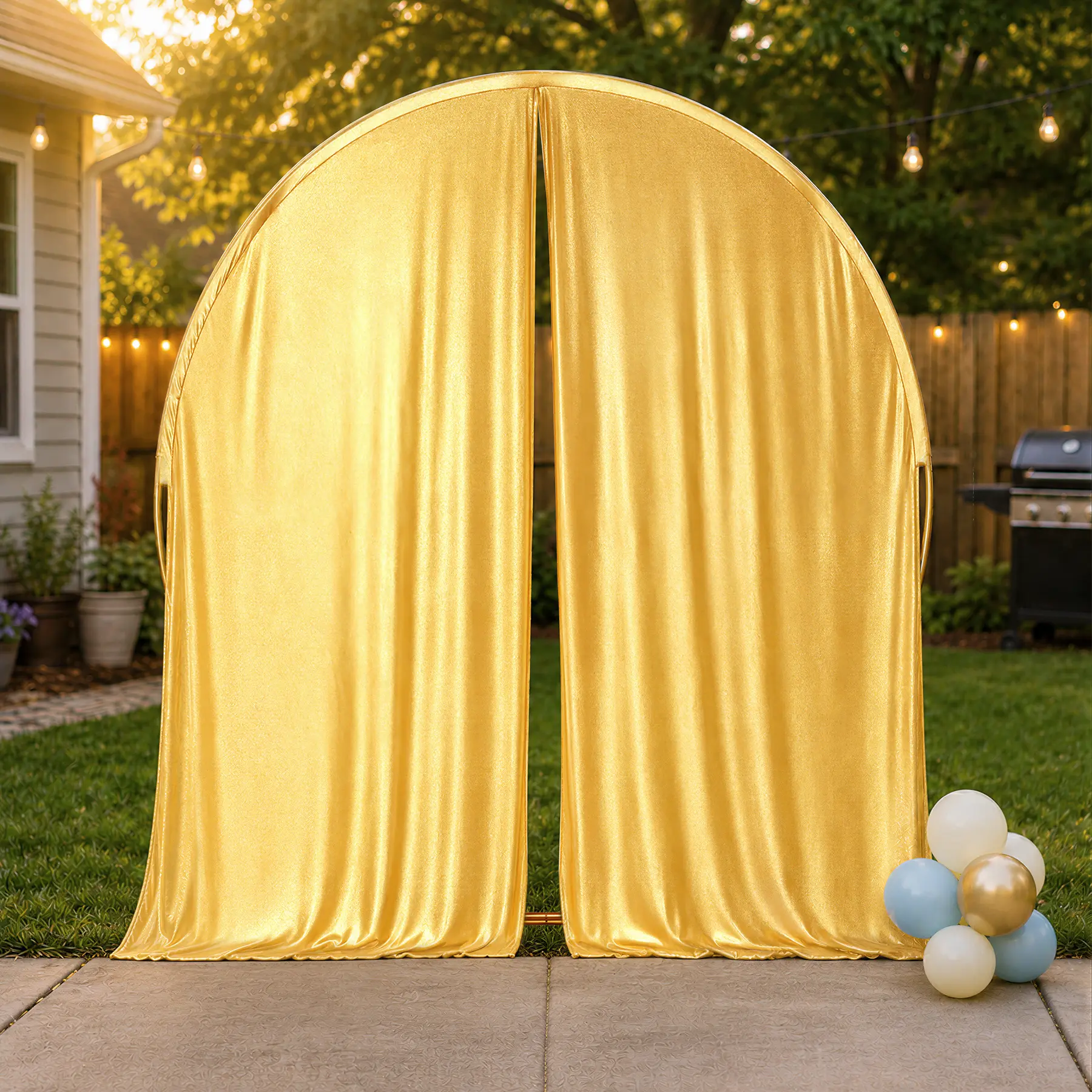 Shiny 1-Piece Solid Polyester Round Backdrop Fabric Cover (8x7.2ft) - Double-Sided Shimmer Drapes for 7.2ft Circle Stand, Hand-Adjustable, Wedding Decor, Multiple Uses Photography Banners