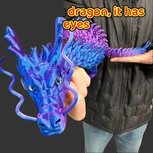 35.43-inch Glam 3D-Printed Blue-Purple Dragon Sculpture with Eyes, Christmas Home Decor Figurine, Ideal Gift for Home Supplies