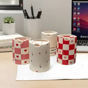 Handmade Heart Design Ceramic Coffee Mug with Lid - Cute Travel Mug, Microwave & Dishwasher Safe. Unique Gift for Girls, Coffee Lovers & Anniversaries. Perfect for Daily Use