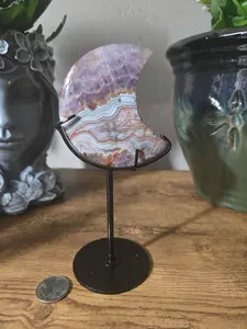 Crazy Lace Amethyst Moon Carving - Protective Crystal for Peace, Meditation Aid, and High Spiritual Vibration