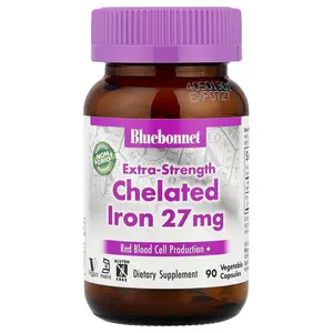 Bluebonnet Nutrition Chelated Iron, Extra-Strength , 27 mg, 90 Vegetable Capsules