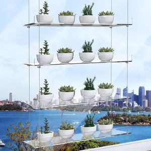 4-Tier Floating Acrylic Plant Shelf – Each Tier 16 Inch Long, Height Adjustable for Indoor Garden, Ideal for Herbs & Flowers in Sunlit Spaces