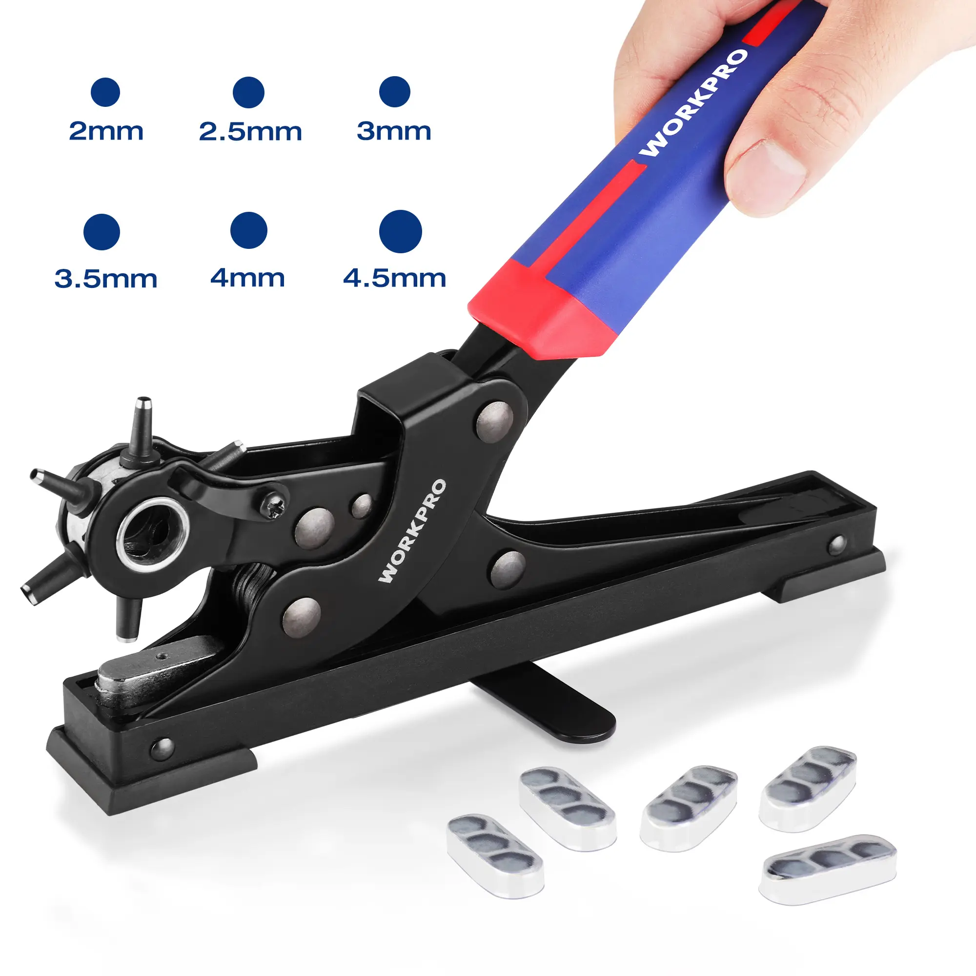 #summersale WORKPRO Desktop Leather Hole Punch Set, Rotary Belt Hole Puncher, 6 Punch Sizes, Heavy Duty Leather Hole Punch Tool for Belts, Dog Collars, Watch Band, Saddles, Shoes, Home DIY