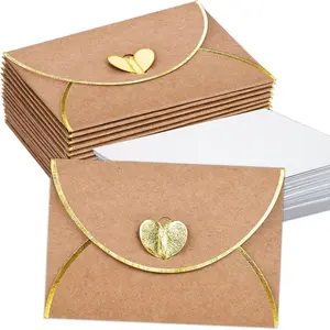 30 Pcs Mini Envelopes With Gold Heart Shaped Clasp And Blank Cards For Wedding Birthday Graduation Greeting Cards (4.13 x 2.76 inch)