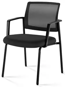 Stackable Office Chairs with Mesh Back, Stacking Chairs for School, Church, Conference & Event, Upholstered Seat Sturdy Metal Frame, Indoor Outdoor Use, Black