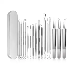 15pcs Professional Stainless Steel Blackhead & Blemish Removal Set - Pore Cleansing Tool with Needle Hook, Pore Control, Women's Beauty Acne Treatment for Black Spots & Pimples