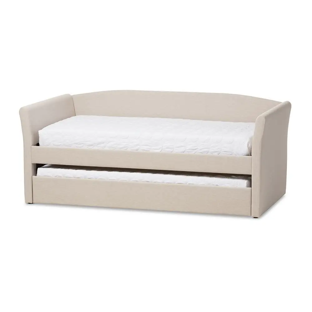 Camino Modern and Contemporary Beige Fabric Upholstered Daybed with Guest Trundle Bed
