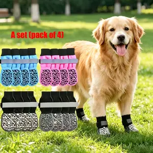 4 Pairs Pet Socks, Non-Slip Durable Breathable Dog Socks, Adjustable Reflective Paw Protectors, Anti-Dirty Shoe Covers for Dogs and Cats