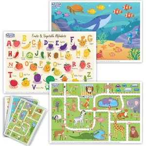 40 Pack Waterproof Disposable Placemats For Baby, Kids, Toddler-Placemats For Dining Table, Restaurants, And Travel (Aquarium, Alphabet And Zoo Theme)