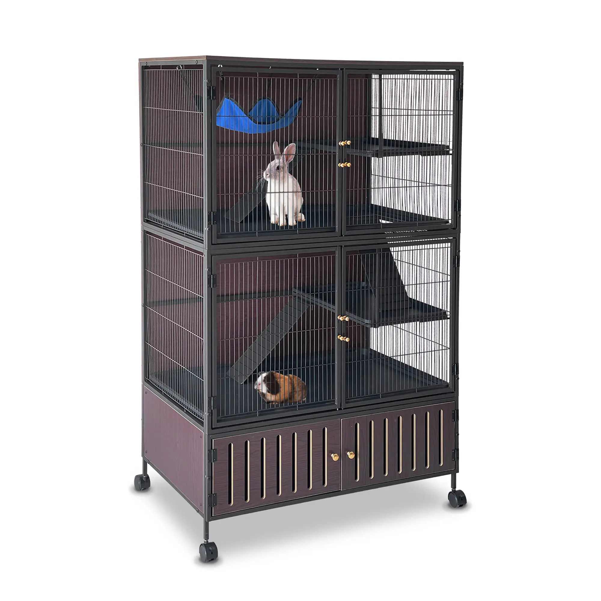 Large 36" 5-Tier Metal Small Animal Cage on Wheels – Multi-Level Habitat, Secure Lockable Doors, Removable Ramps & Tray, Hammock – appropriate for Ferrets, Chinchillas, Guinea Pigs, Rats, Rabbits – Indoor Pet Enclosure