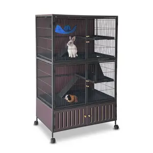 60" Large Ferret Cage, Multi-Level Small Animal Habitat with 4 Rolling Wheels, Multi-Level Habitat, Lockable Doors, Sturdy Ramps, Hammock, Storage Cabinet, Ideal for Ferret, Chinchilla, Guinea Pig, Rat