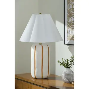 Livabliss 25" Height Arts & Crafts Tall Accent Table Lamp - Ceramic Body, Hand-Painted, Pleated Shade, Indoor Use, Warm Glow, Home Decor