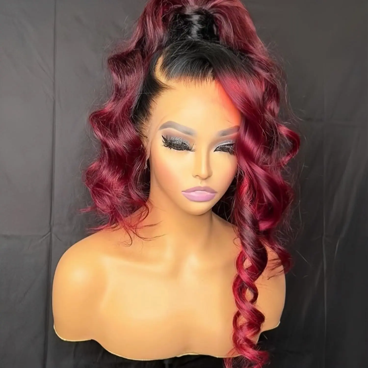 Burgundy Wig Human Hair Loose Wave 13x6 Lace Front Wigs Human Hair 1b/99j Burgundy Lace Front Wigs For Women 250% Density Burgundy Ombre Lace Front Wig Human Hair Black and Burgundy Balayage Wig Human Hair Burgundy Wig with Dark Roots Lace Frontal Wig